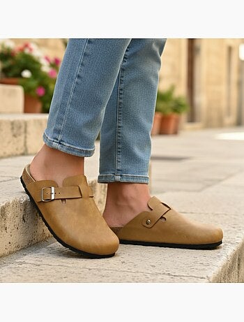 Zuecos hombre cuero sintético hebilla ajustable suela corcho ozabi