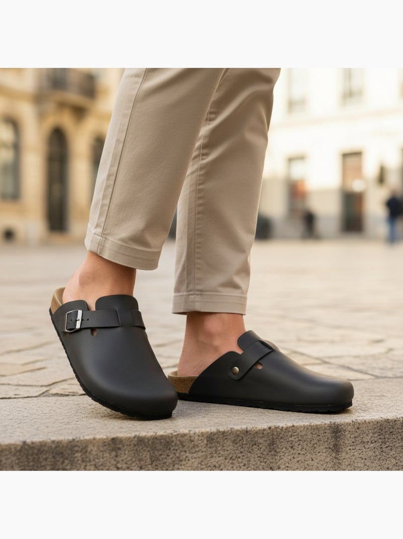 Zuecos hombre cuero sintético hebilla ajustable suela corcho ozabi Negro - Kiabi