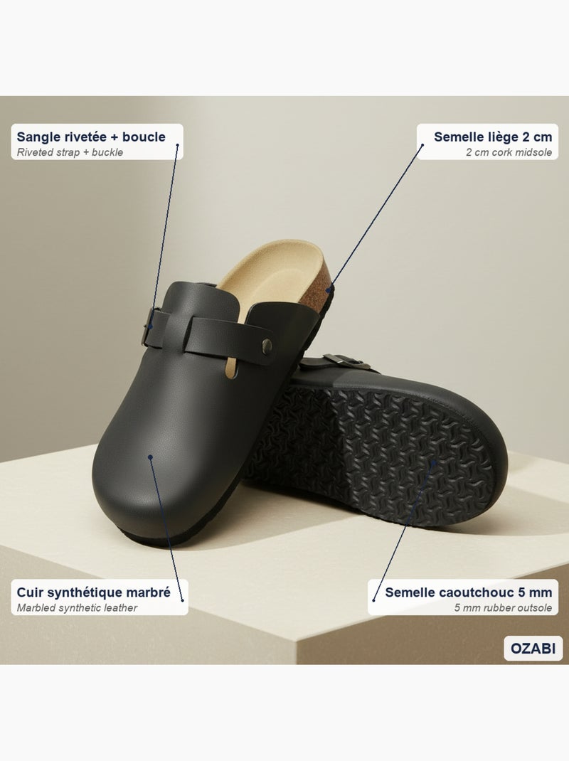 Zuecos hombre cuero sintético hebilla ajustable suela corcho ozabi Negro - Kiabi