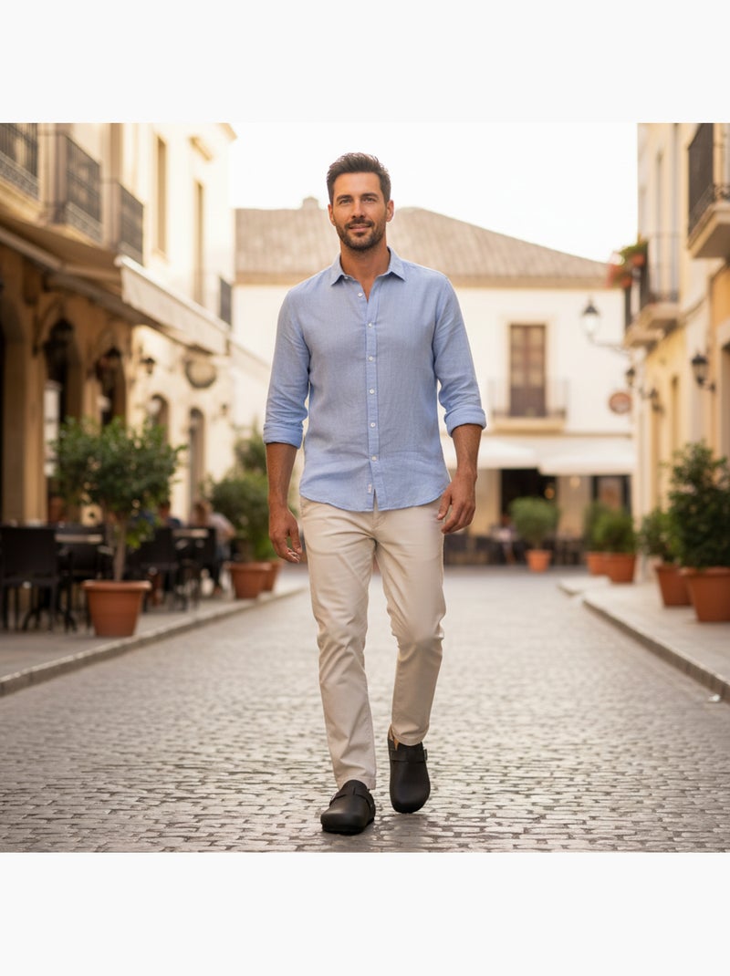 Zuecos hombre cuero sintético hebilla ajustable suela corcho ozabi Negro - Kiabi