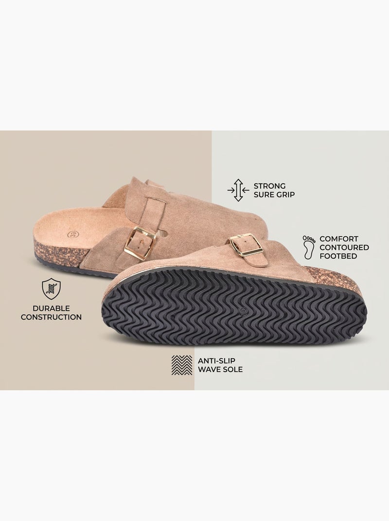 Zuecos mujer confort hebilla ajustable suela corcho OZABI Taupe - Kiabi