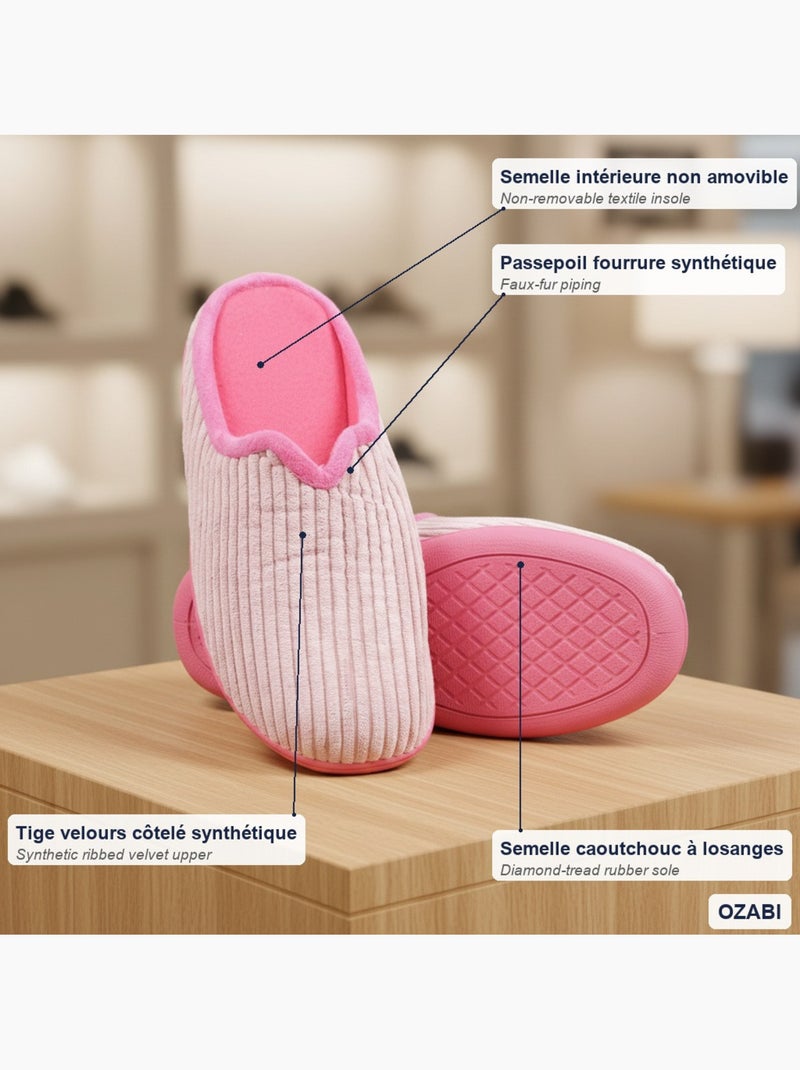 Zuecos mujer lisos ozabi terciopelo sintético ribete pelaje Rosa - Kiabi