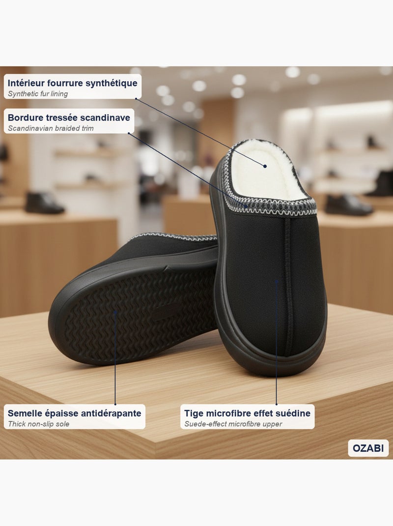 Zuecos mujer ozabi estilo escandinavo, forro interior, suela antideslizante Negro - Kiabi