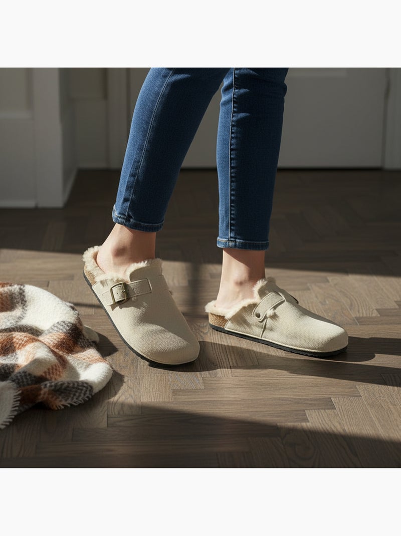 Zuecos mujer ozabi gamuza forro polar ajustable Beige - Kiabi