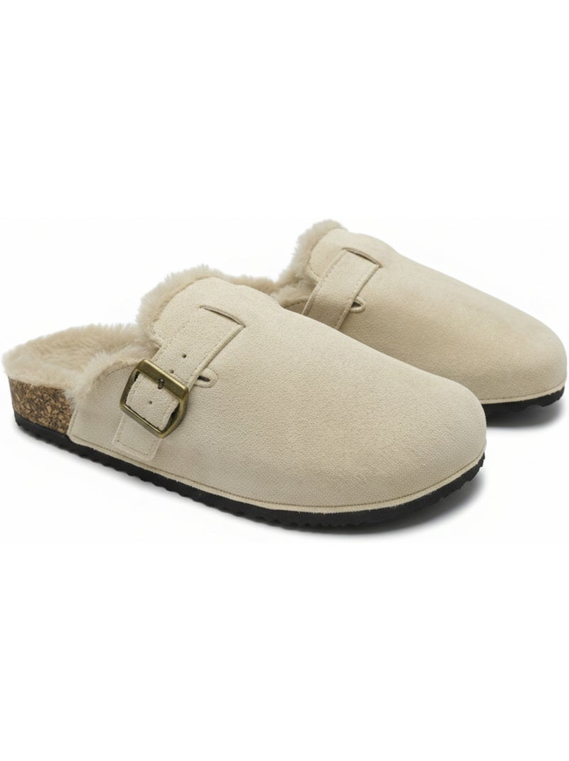 Zuecos mujer ozabi gamuza forro polar ajustable Beige - Kiabi