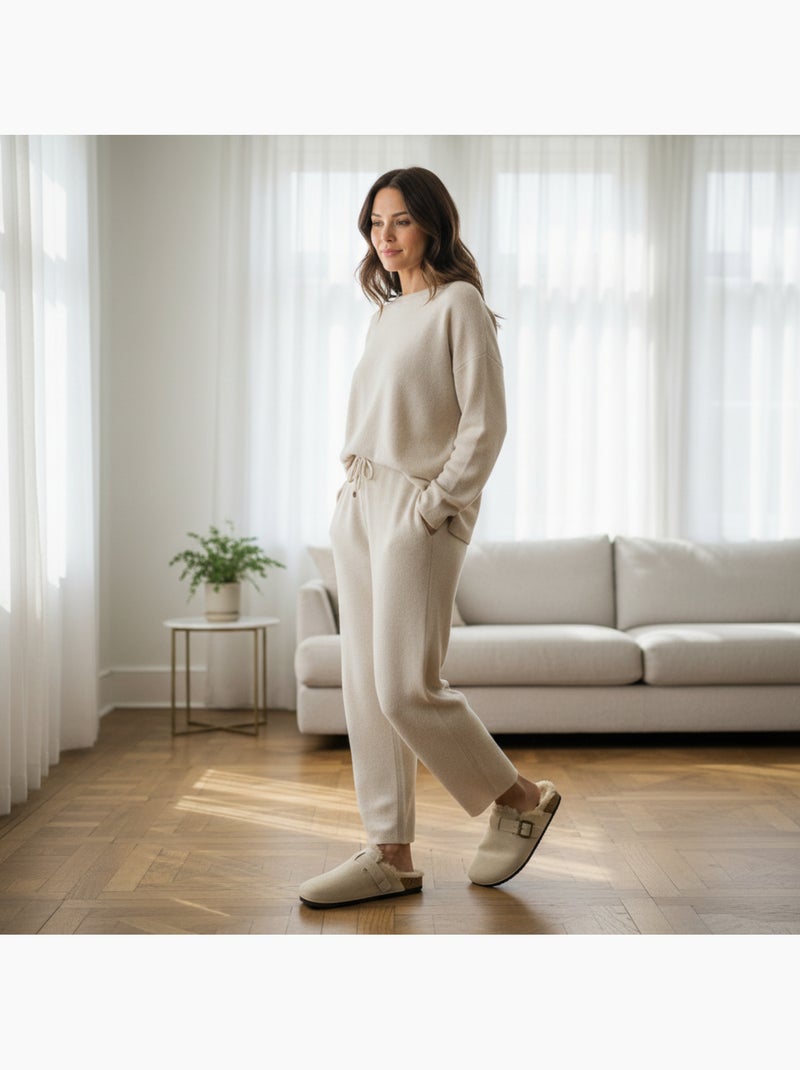Zuecos mujer ozabi gamuza forro polar ajustable Beige - Kiabi